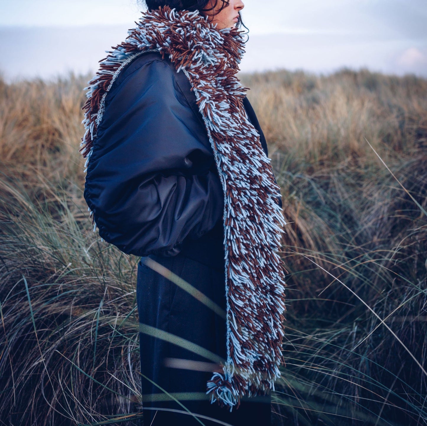 TEXTURED FUR STITCH PURE WOOL SCARF