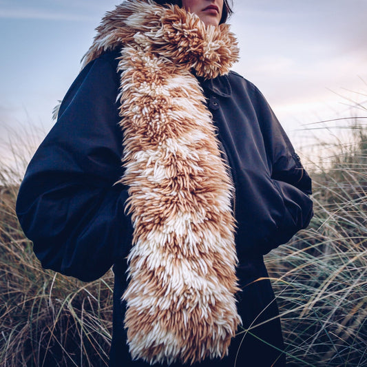 TEXTURED FUR TEXTURED FUR STITCH PURE WOOL SCARF