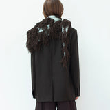 The 'Marly Scarf' - Bi-Colour Triangle Scarf in 100% Silk Long Fur Fringing Stitch